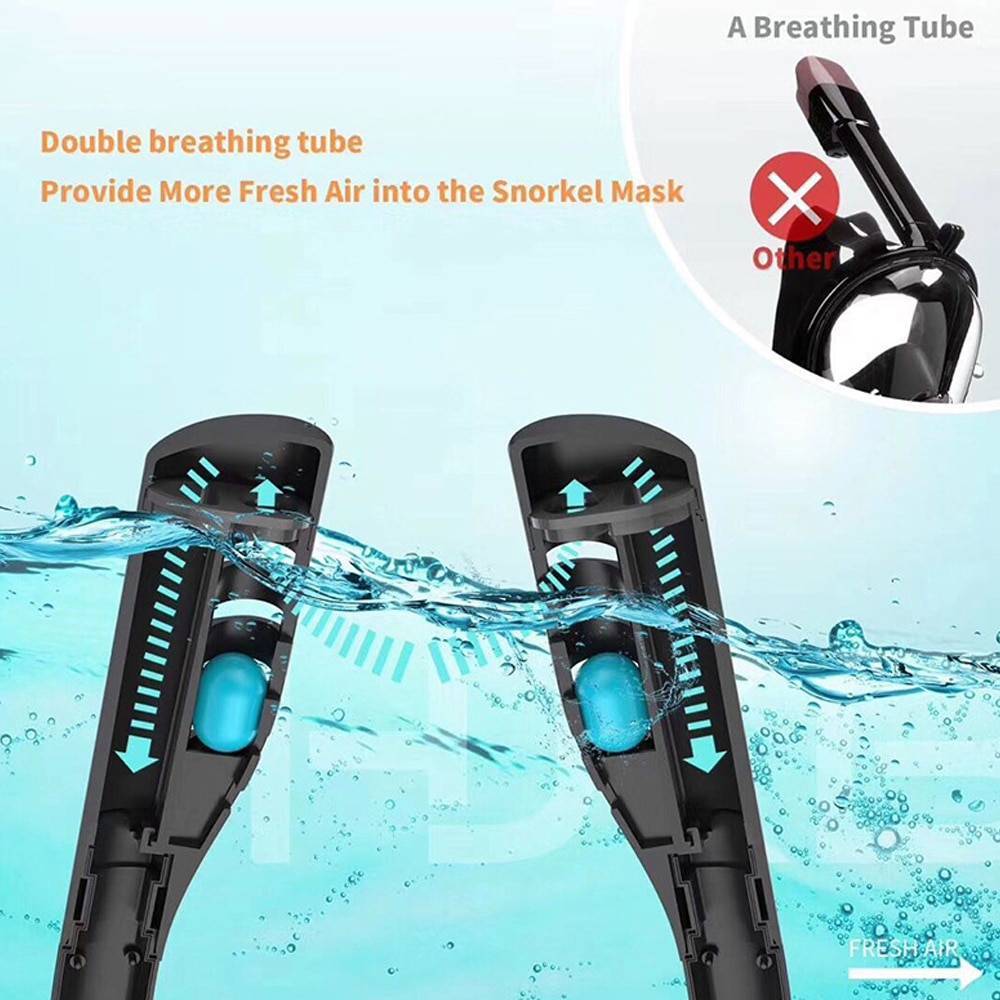 Double Tube swimming Mask - قناع سباحة وأنبوب تنفس مزدوج هايدرو-برو - لارج/إكس لارج